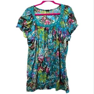 ``T25932 Green & Pink Paisley Floral Print Tunic